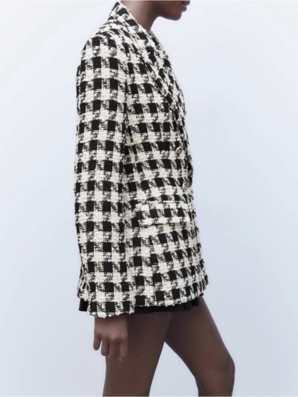 Zara Houndstooth Checkered Tweed Blazer size Medium - Picture 2 of 11
